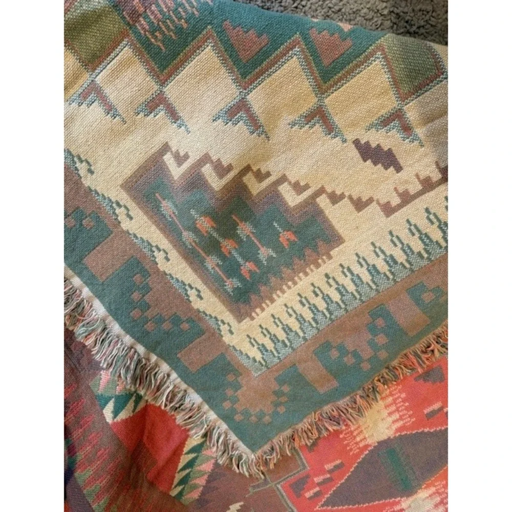 Goodwin Weavers Southwestern Woven Cotton Throw Blanket 52 X 72 Fringed USA